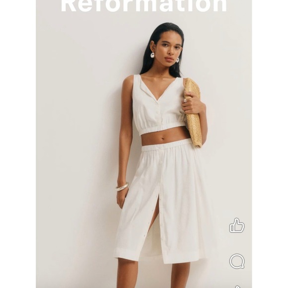 Reformation Dresses & Skirts - NWT Reformation Naya Two Piece Skirt Set Womens Small Off- White Summer Vacation